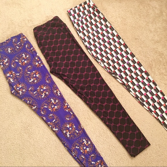 LuLaRoe Black and Purple TC Legging Bundle - Picture 2 of 5
